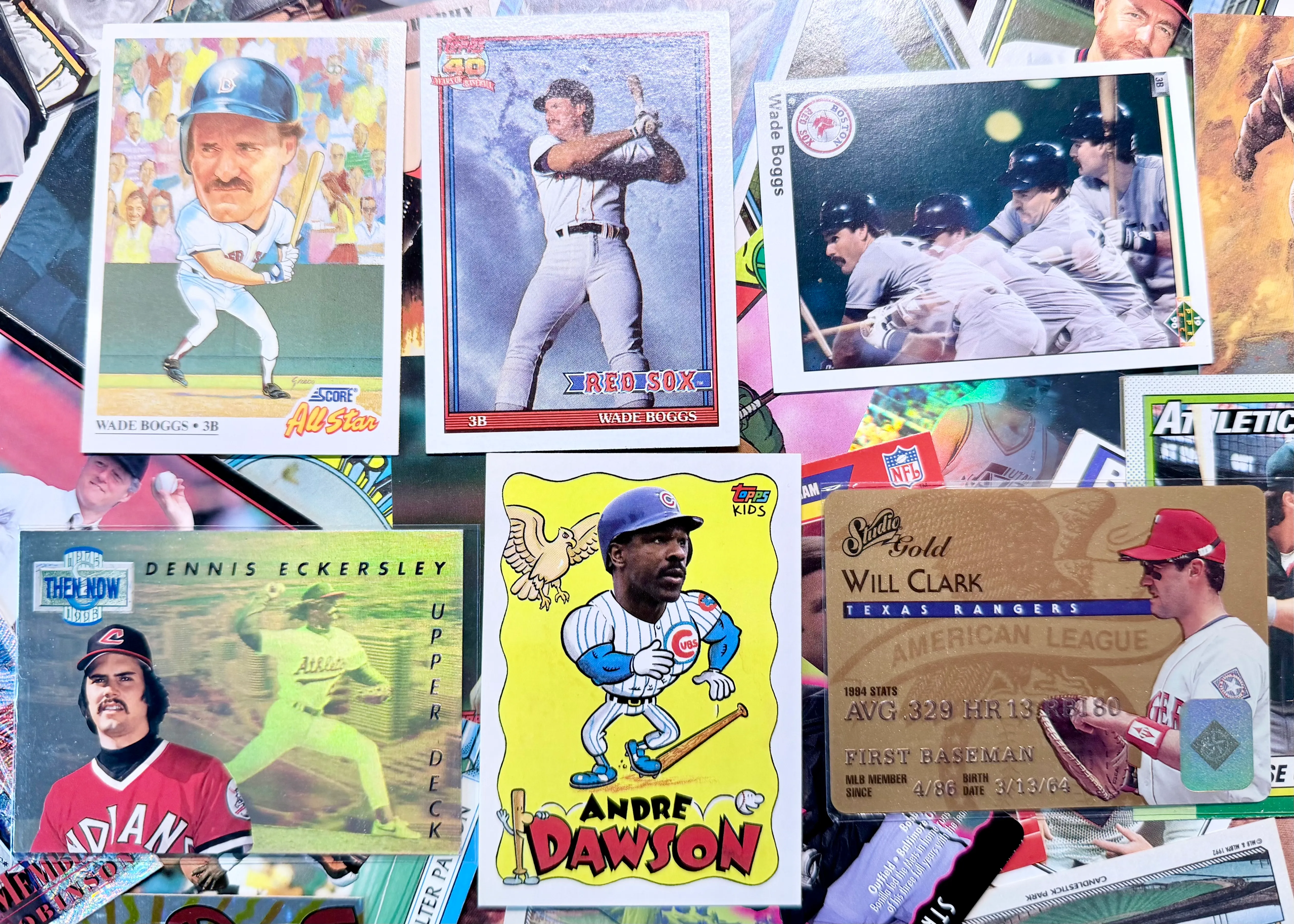 A collection of 90s baseball cards.