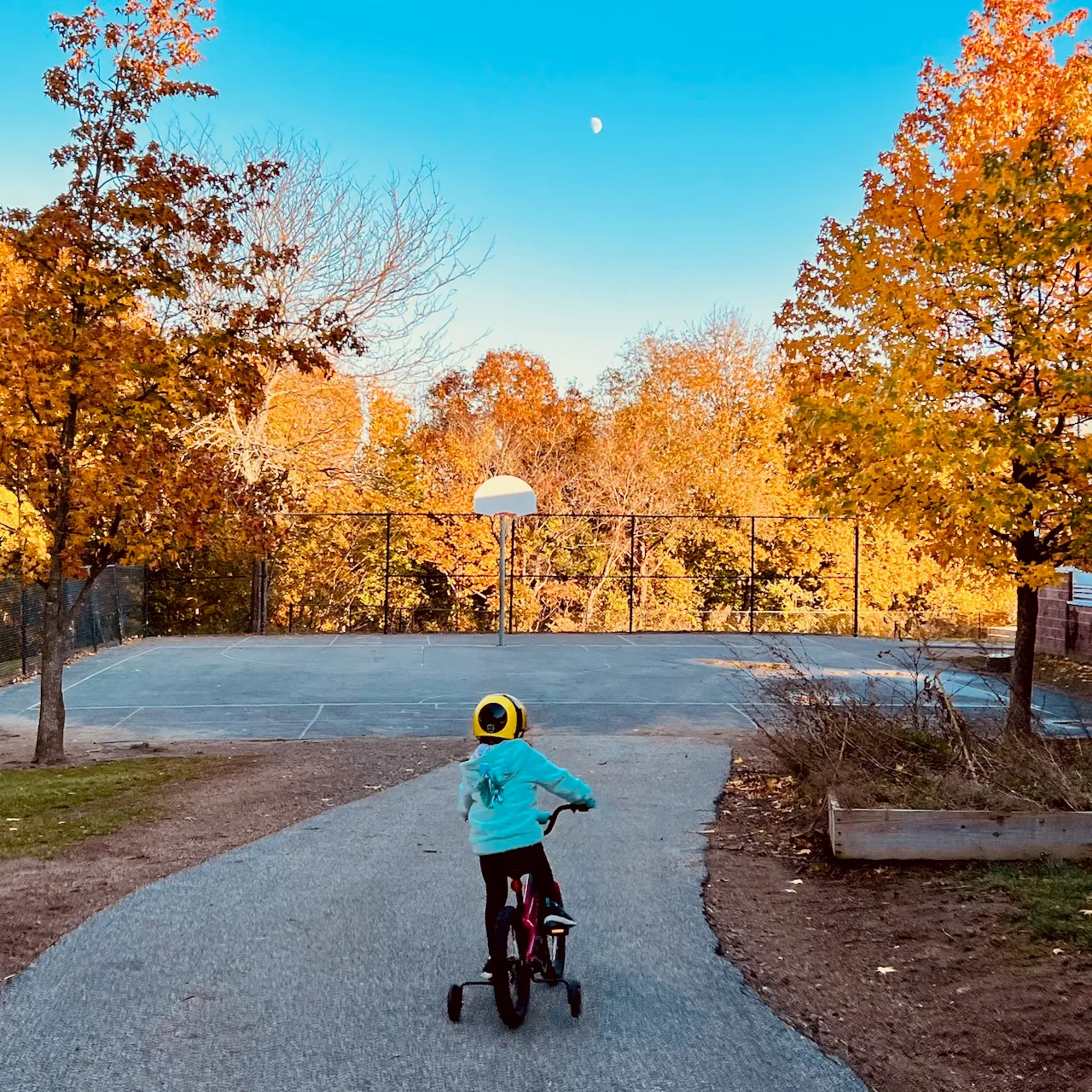 Lorelei riding her bike at the school.