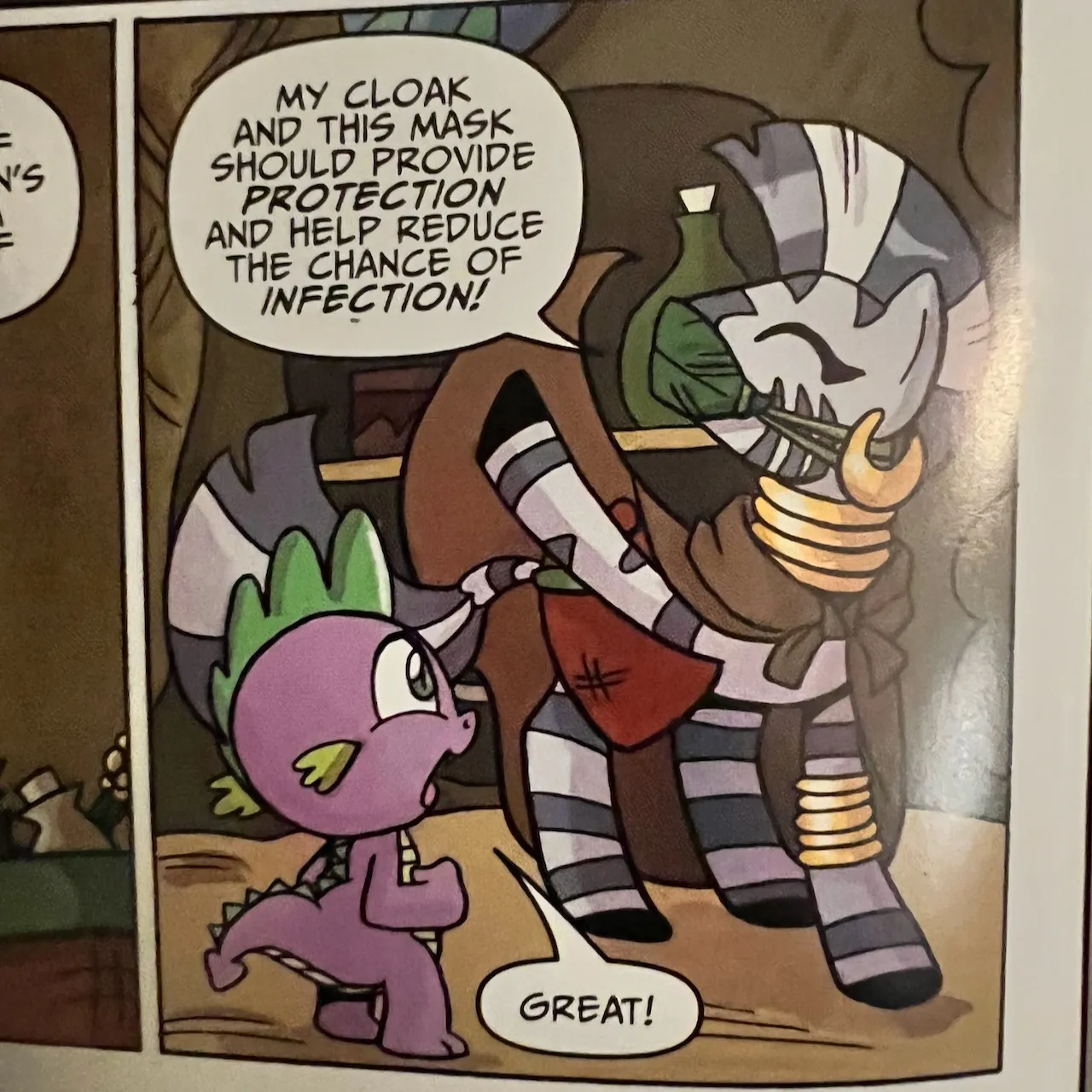 Zecora from My Little Ponies saying she needs to wear a mask to prevent infection