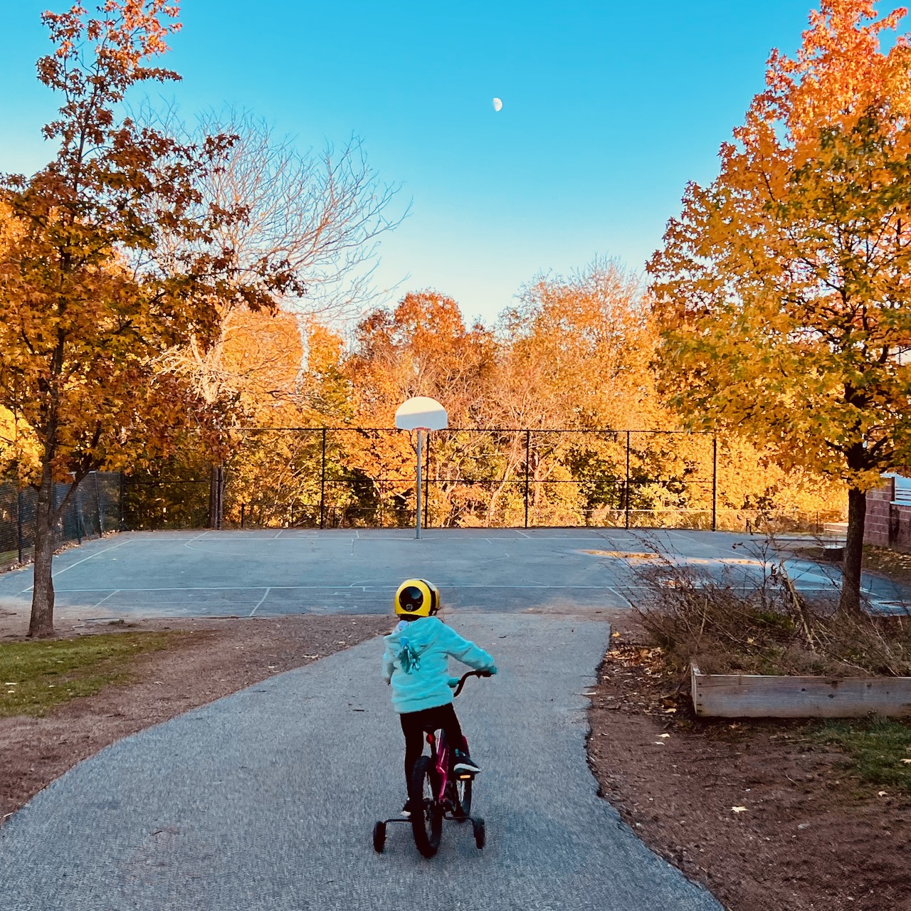 Lorelei riding her bike at the school.